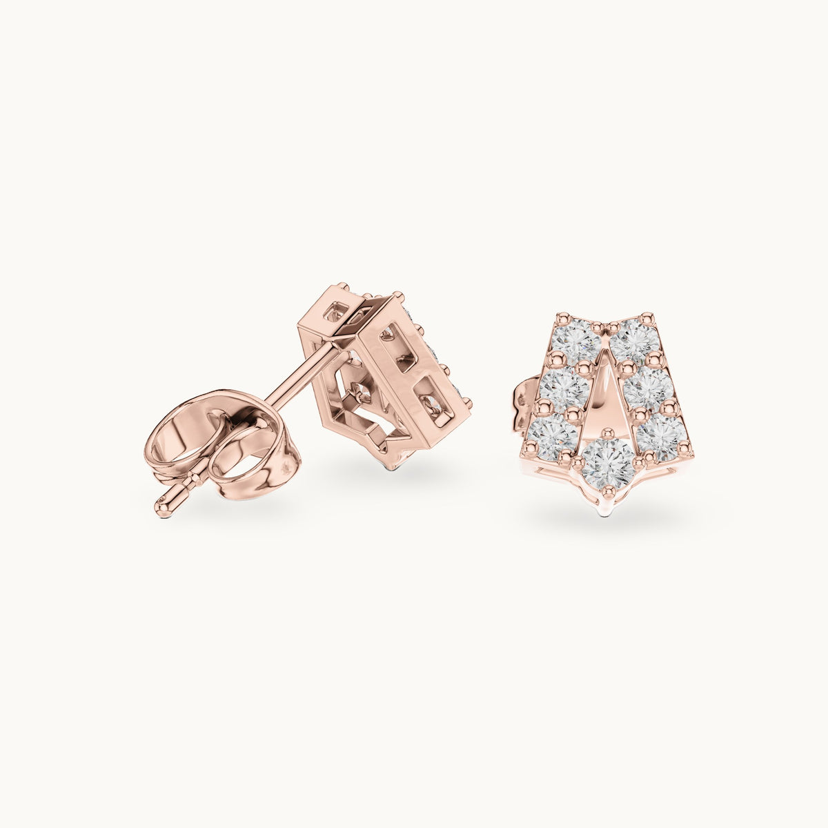 Round lab-grown diamond open trapezoid stud earrings in rose gold, 0.37 CT TW, view 1