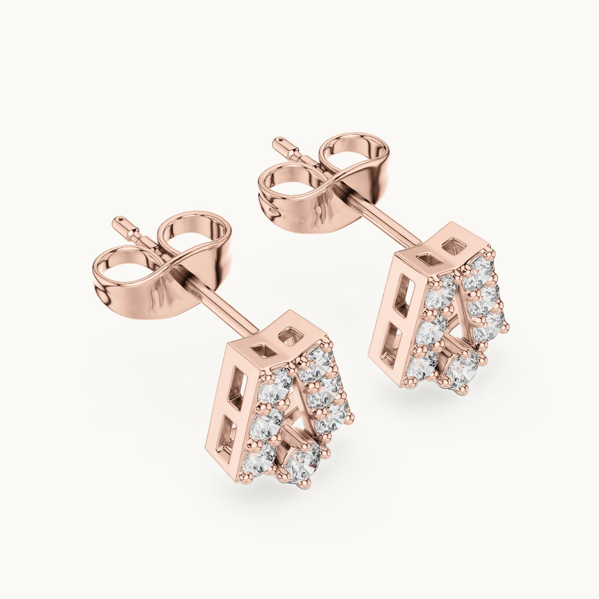 Round lab-grown diamond open trapezoid stud earrings in rose gold, 0.37 CT TW, view 2