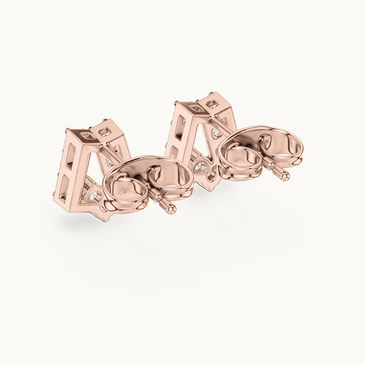 Round lab-grown diamond open trapezoid stud earrings in rose gold, 0.37 CT TW, view 3