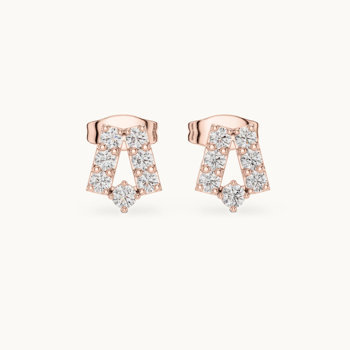 Round lab-grown diamond open trapezoid stud earrings in rose gold, 0.37 CT TW, view 4