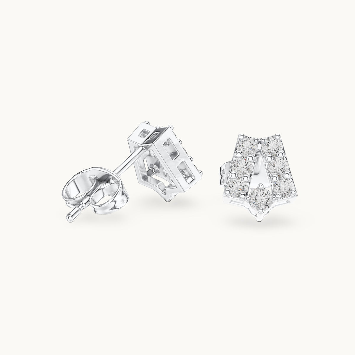 Round lab-grown diamond open trapezoid stud earrings in white gold, 0.37 CT TW, view 1