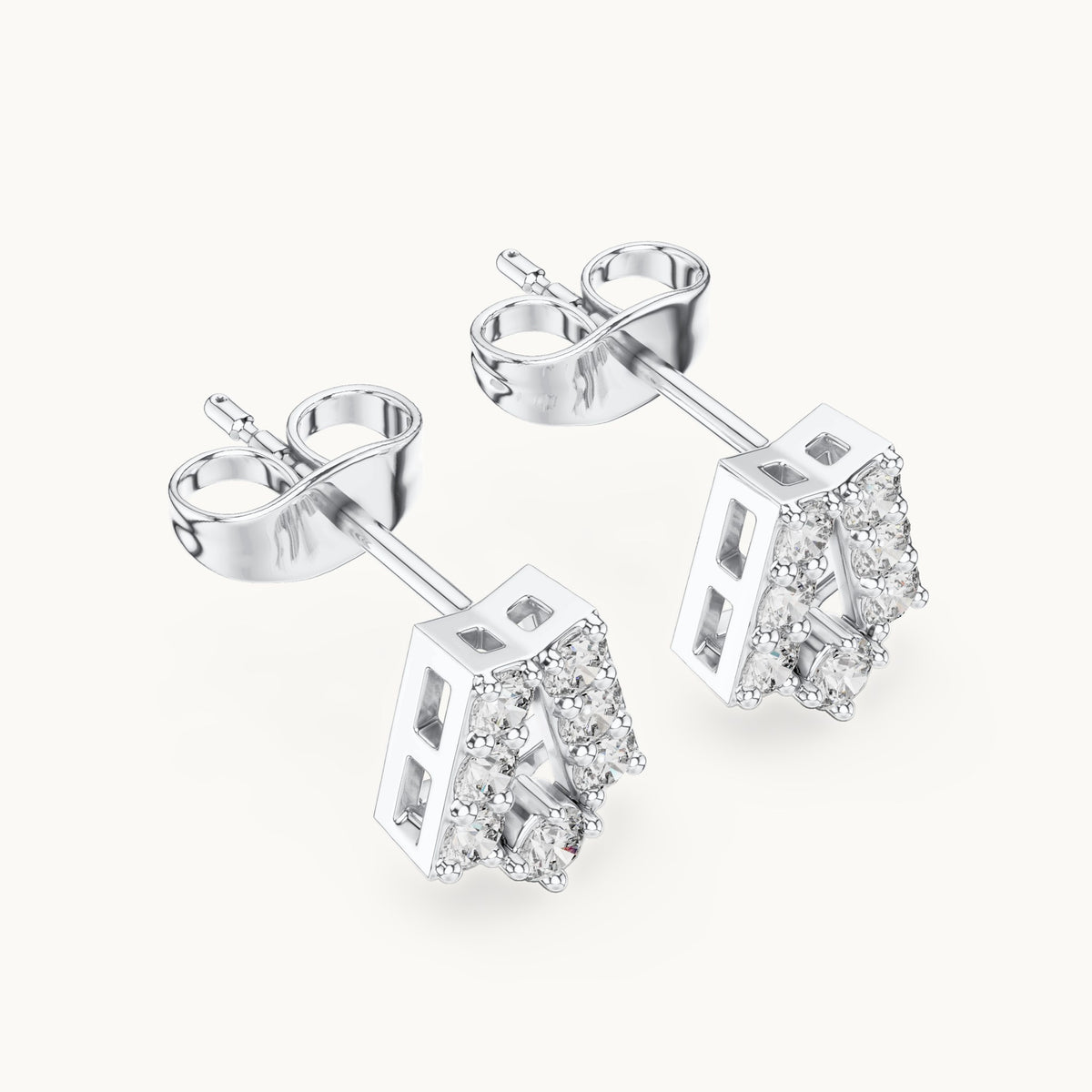 Round lab-grown diamond open trapezoid stud earrings in white gold, 0.37 CT TW, view 2