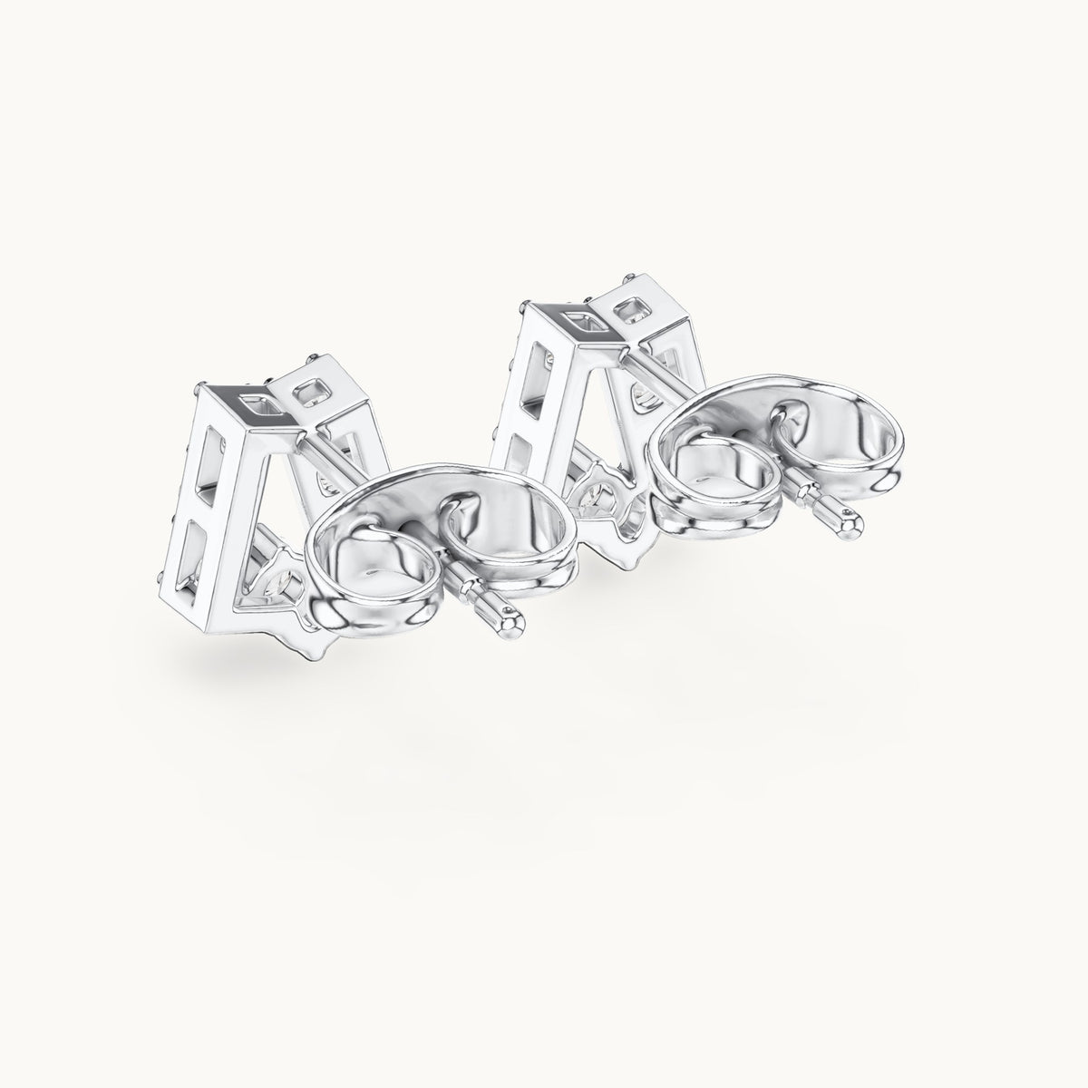 Round lab-grown diamond open trapezoid stud earrings in white gold, 0.37 CT TW, view 3