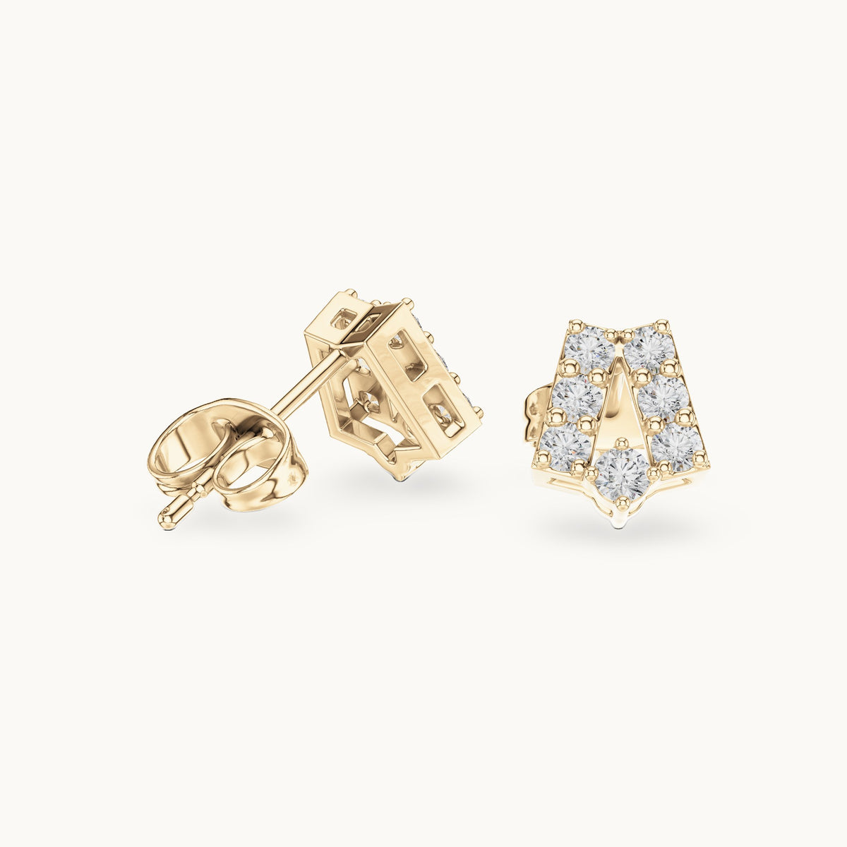 Round lab-grown diamond open trapezoid stud earrings in yellow gold, 0.37 CT TW, view 1