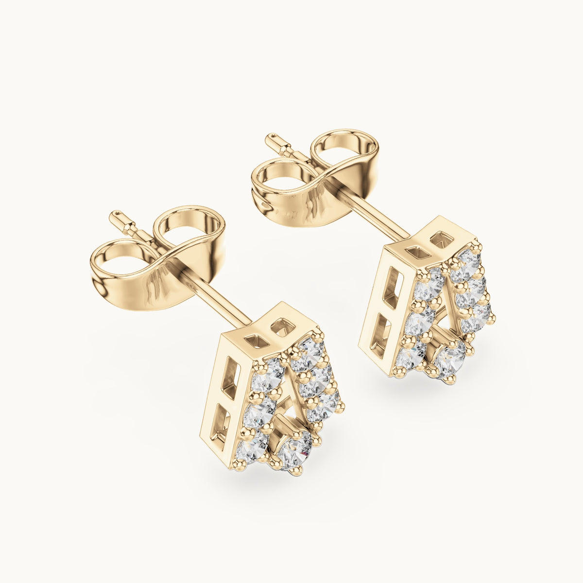 Round lab-grown diamond open trapezoid stud earrings in yellow gold, 0.37 CT TW, view 2