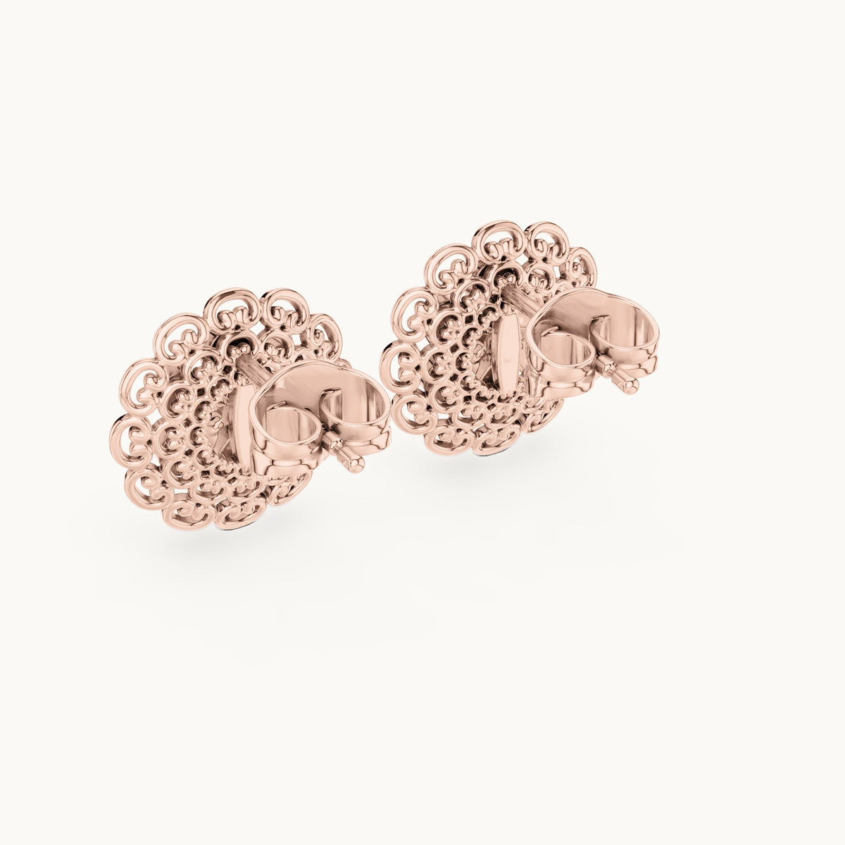 Round lab-grown diamond filigree flower stud earrings in rose gold, 0.12 CT TW, view 3