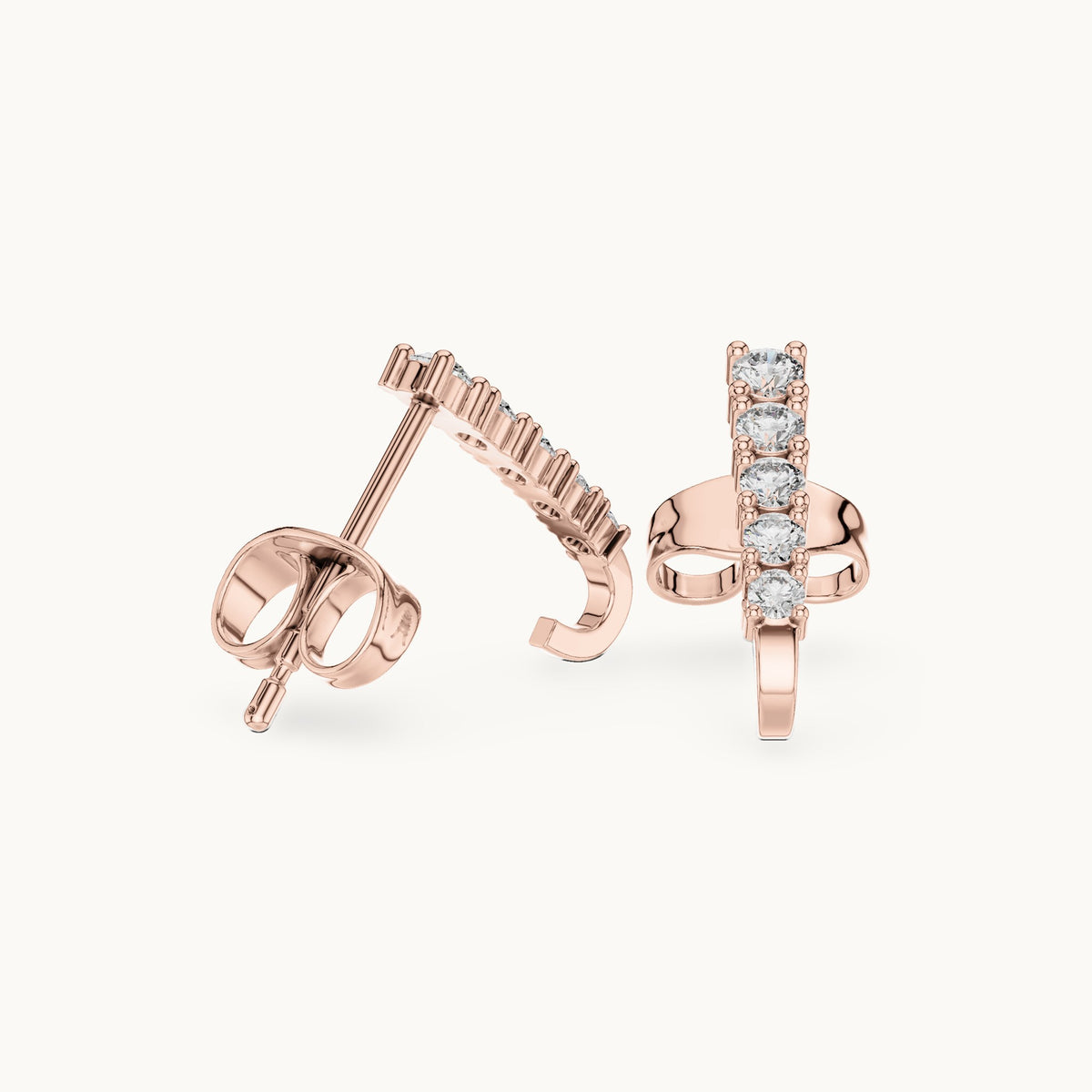 Round lab-grown diamond graduated j-hoop earrings in rose gold, 0.21 CT TW, view 1