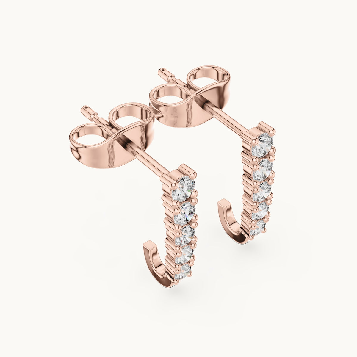 Round lab-grown diamond graduated j-hoop earrings in rose gold, 0.21 CT TW, view 2