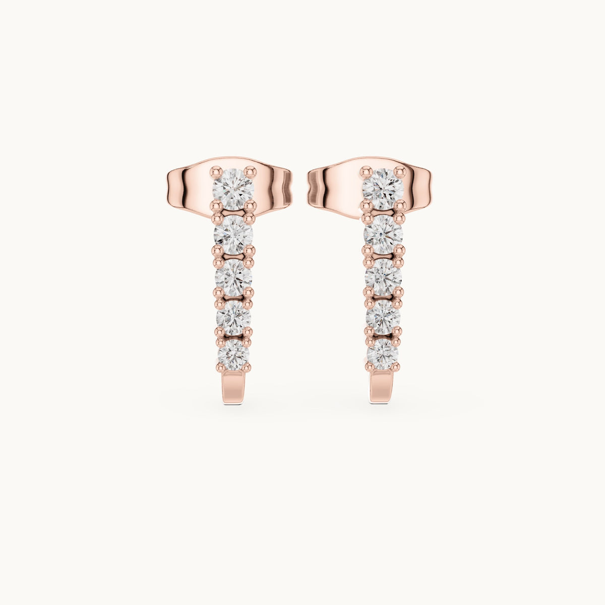 Round lab-grown diamond graduated j-hoop earrings in rose gold, 0.21 CT TW, view 4