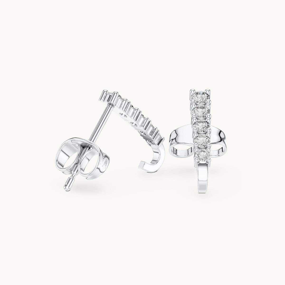 Round lab-grown diamond graduated j-hoop earrings in white gold, 0.21 CT TW, view 1