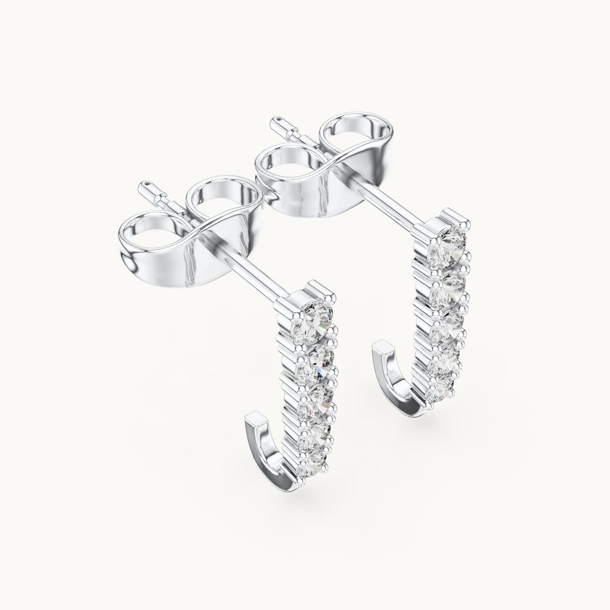 Round lab-grown diamond graduated j-hoop earrings in white gold, 0.21 CT TW, view 2