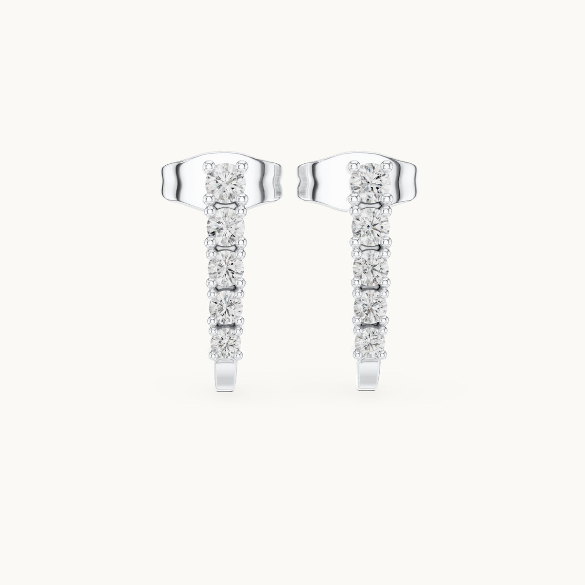 Round lab-grown diamond graduated j-hoop earrings in white gold, 0.21 CT TW, view 4