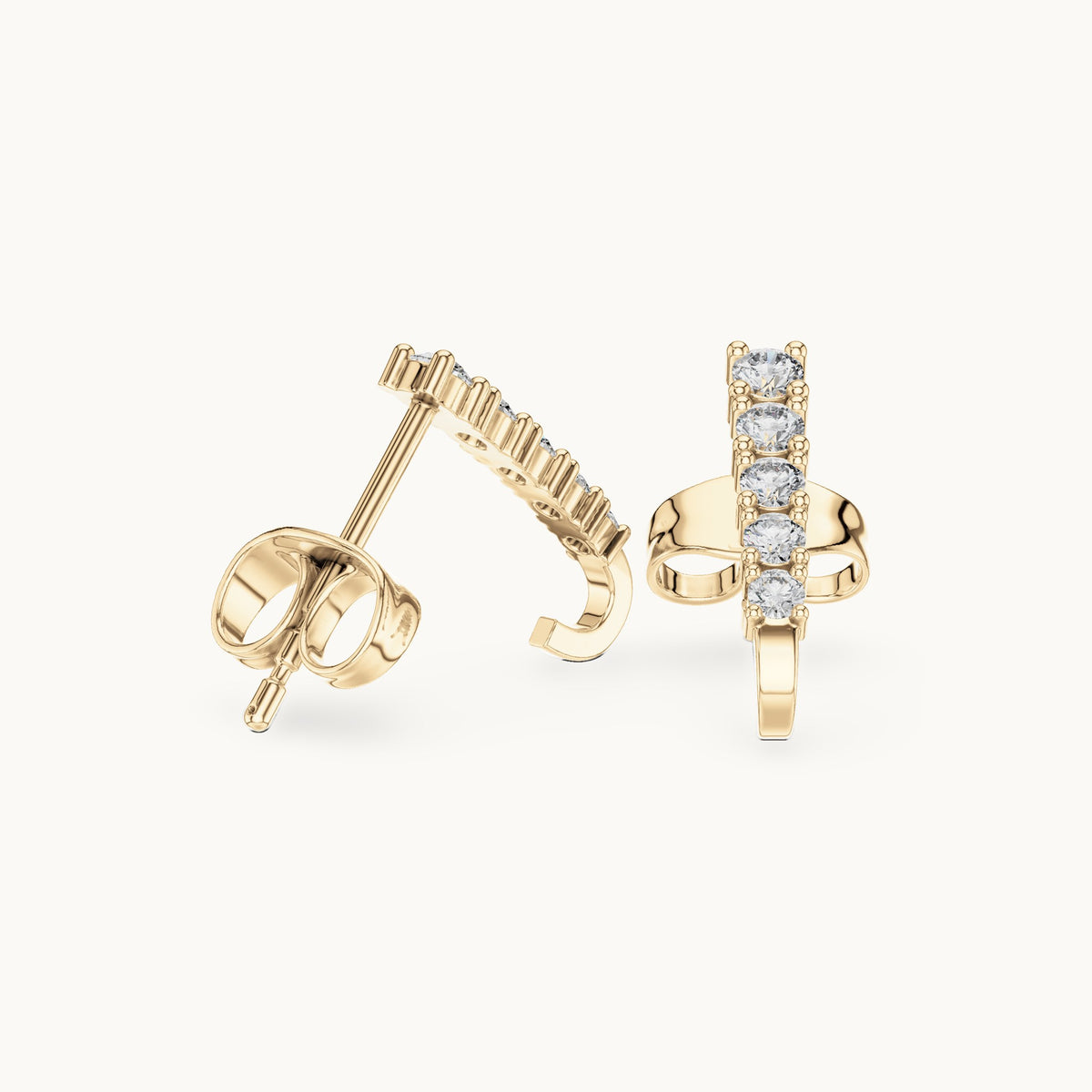 Round lab-grown diamond graduated j-hoop earrings in yellow gold, 0.21 CT TW, view 1