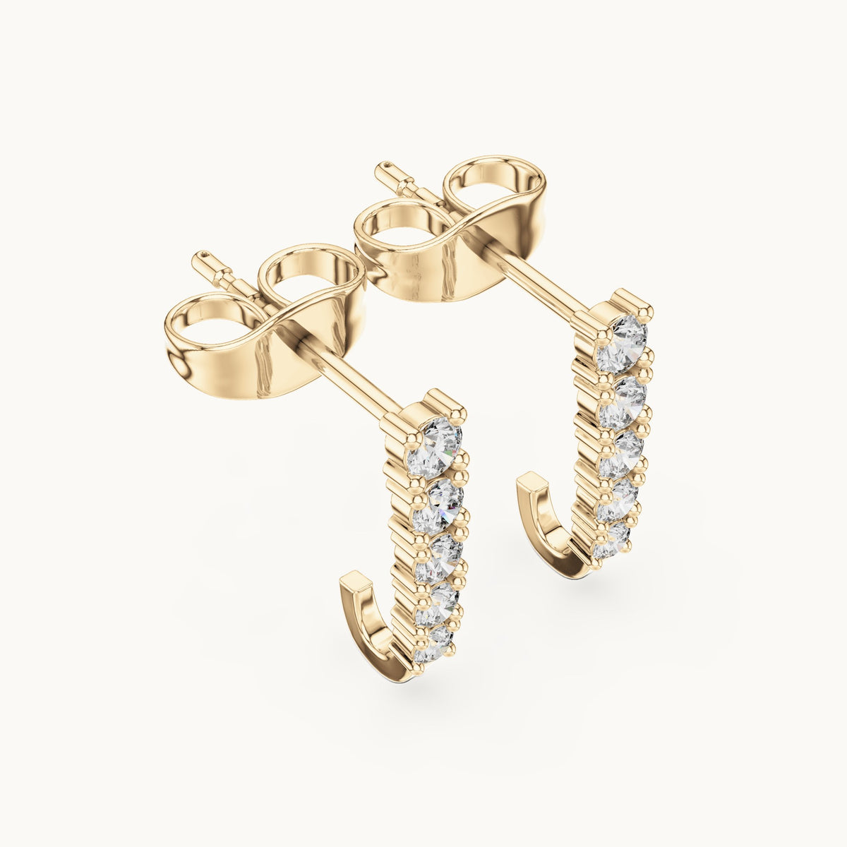 Round lab-grown diamond graduated j-hoop earrings in yellow gold, 0.21 CT TW, view 2