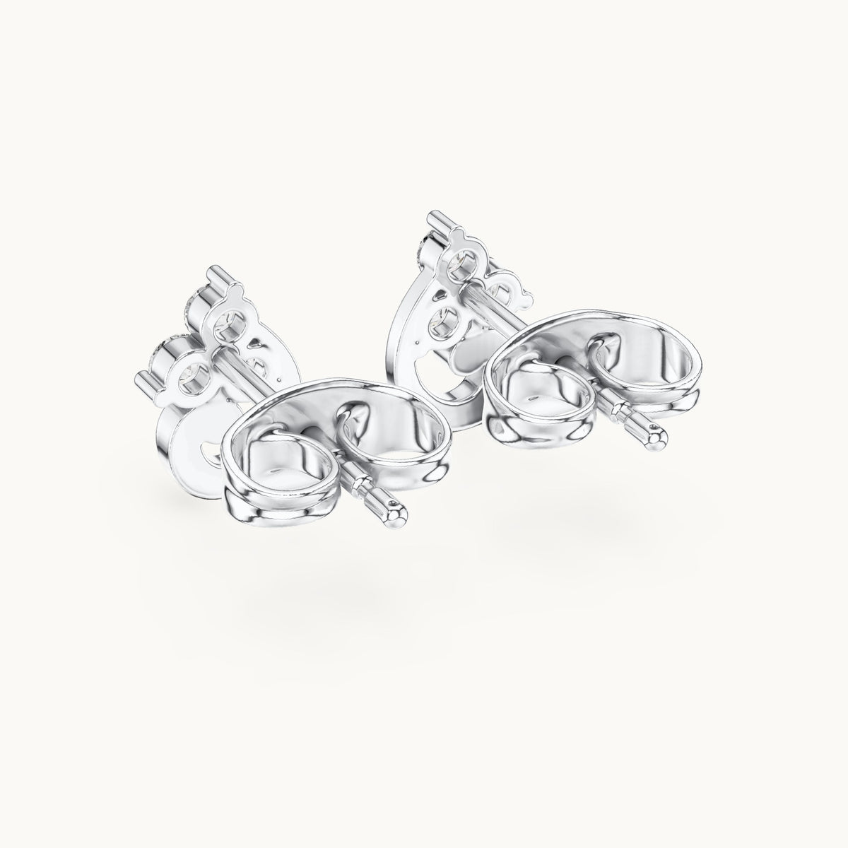 Round lab-grown diamond trio cluster swirl stud earrings in white gold, 0.15 CT TW, view 3