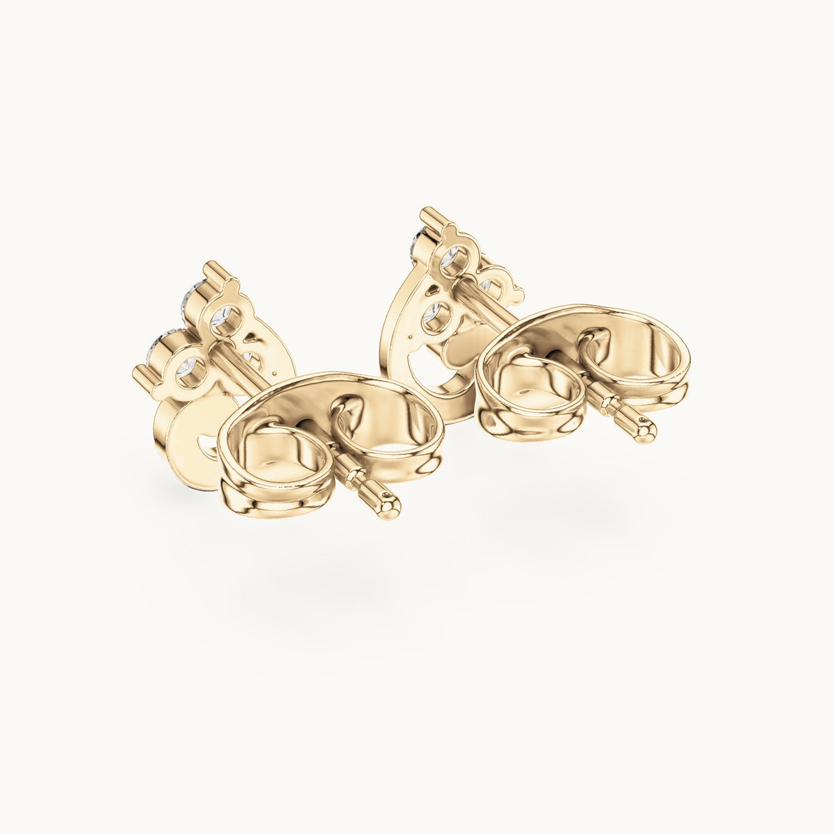 Round lab-grown diamond trio cluster swirl stud earrings in yellow gold, 0.15 CT TW, view 3
