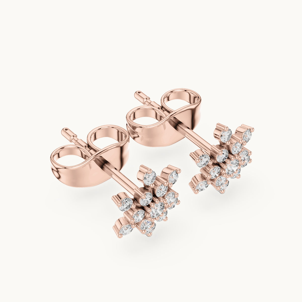 Round lab-grown diamond snowflake stud earrings in rose gold, 0.17 CT TW, view 2