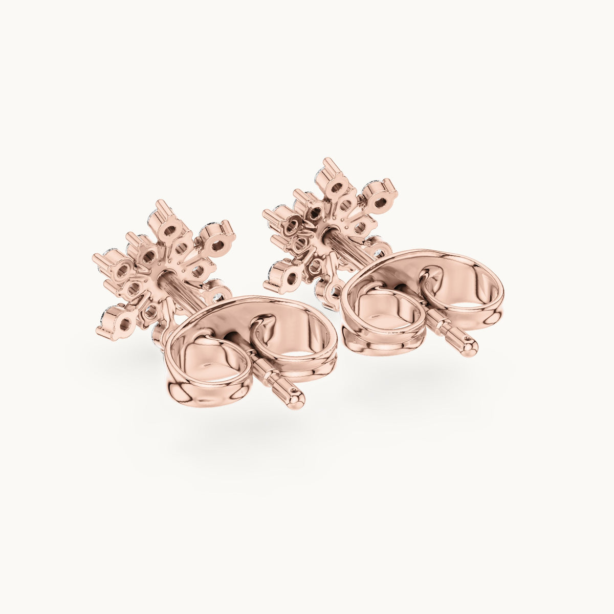 Round lab-grown diamond snowflake stud earrings in rose gold, 0.17 CT TW, view 3