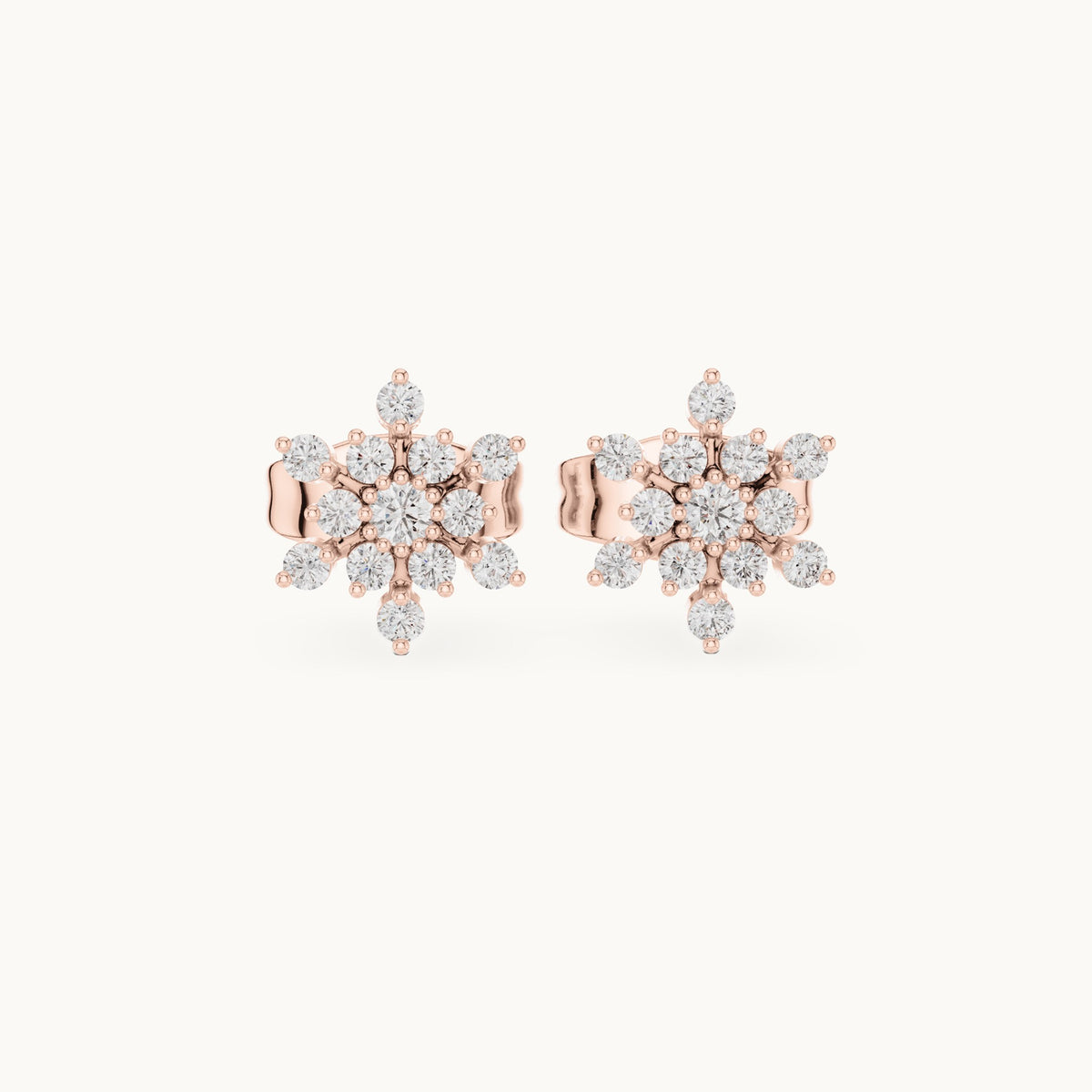 Round lab-grown diamond snowflake stud earrings in rose gold, 0.17 CT TW, view 4