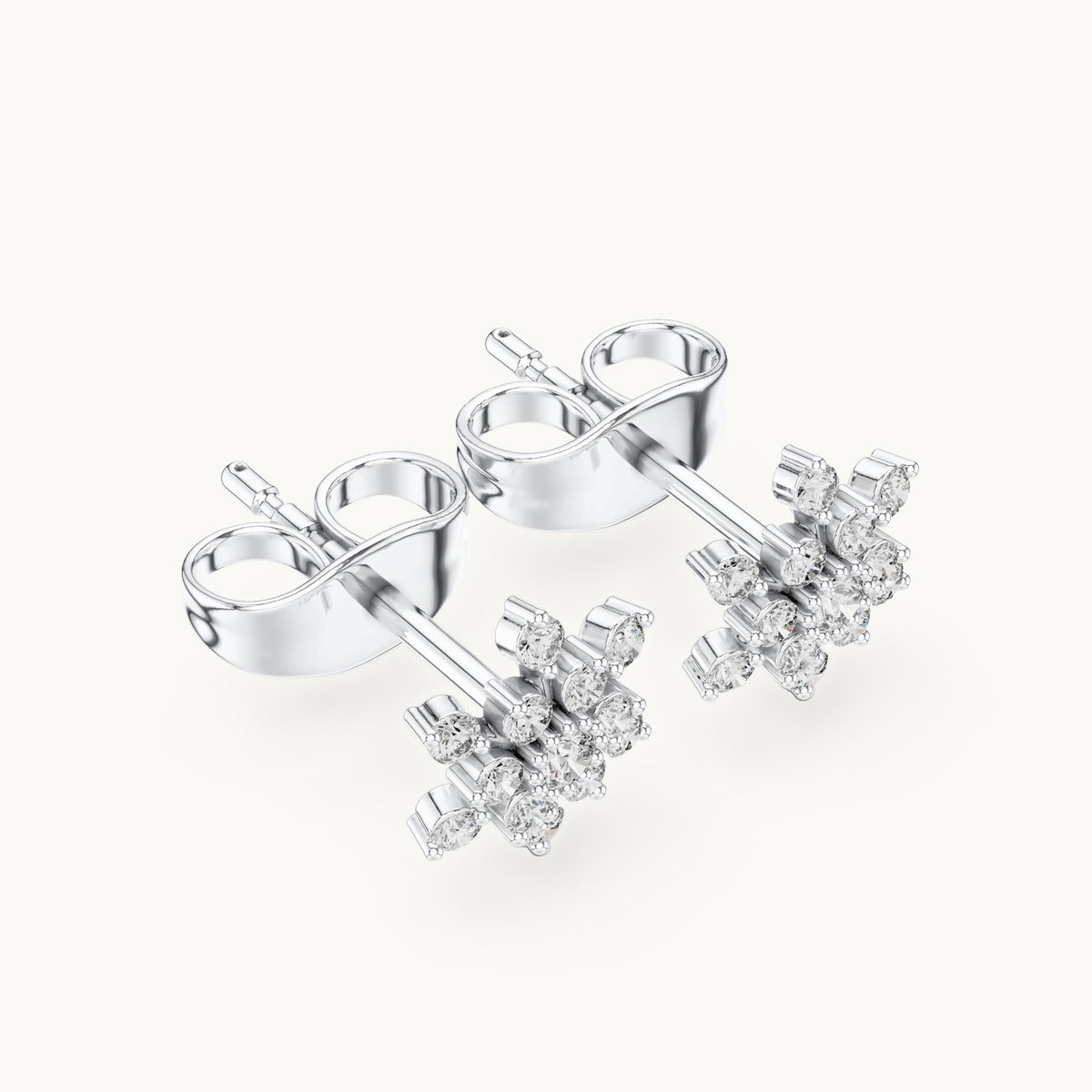 Round lab-grown diamond snowflake stud earrings in white gold, 0.17 CT TW, view 2
