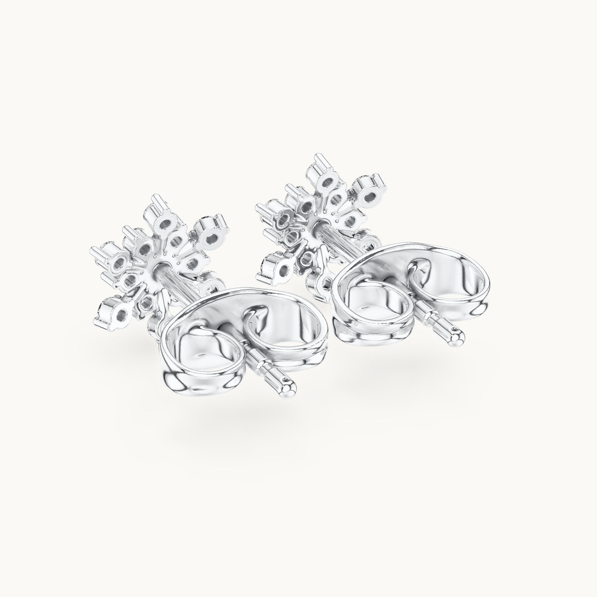 Round lab-grown diamond snowflake stud earrings in white gold, 0.17 CT TW, view 3