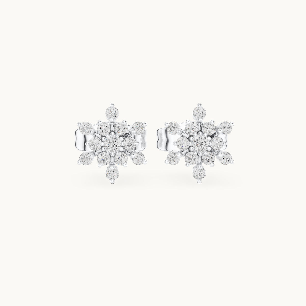 Round lab-grown diamond snowflake stud earrings in white gold, 0.17 CT TW, view 4