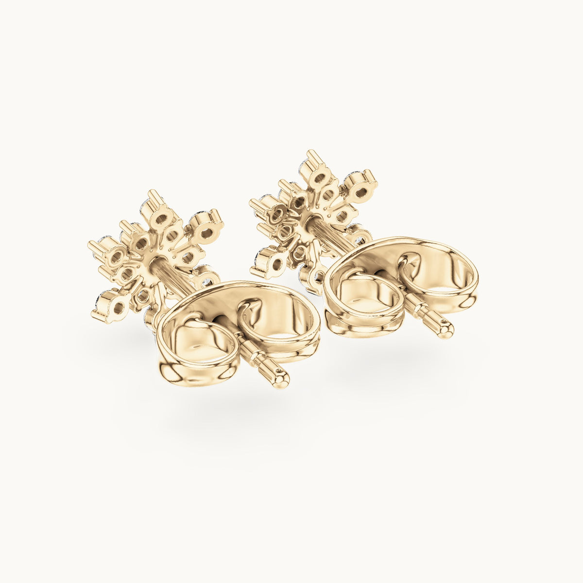 Round lab-grown diamond snowflake stud earrings in yellow gold, 0.17 CT TW, view 3