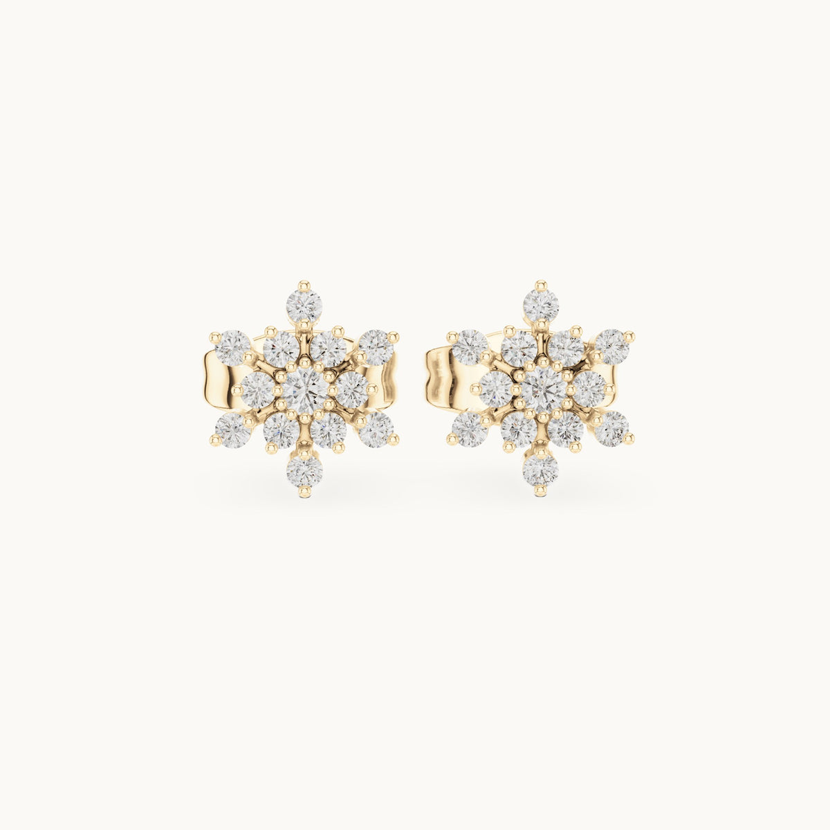 Round lab-grown diamond snowflake stud earrings in yellow gold, 0.17 CT TW, view 4