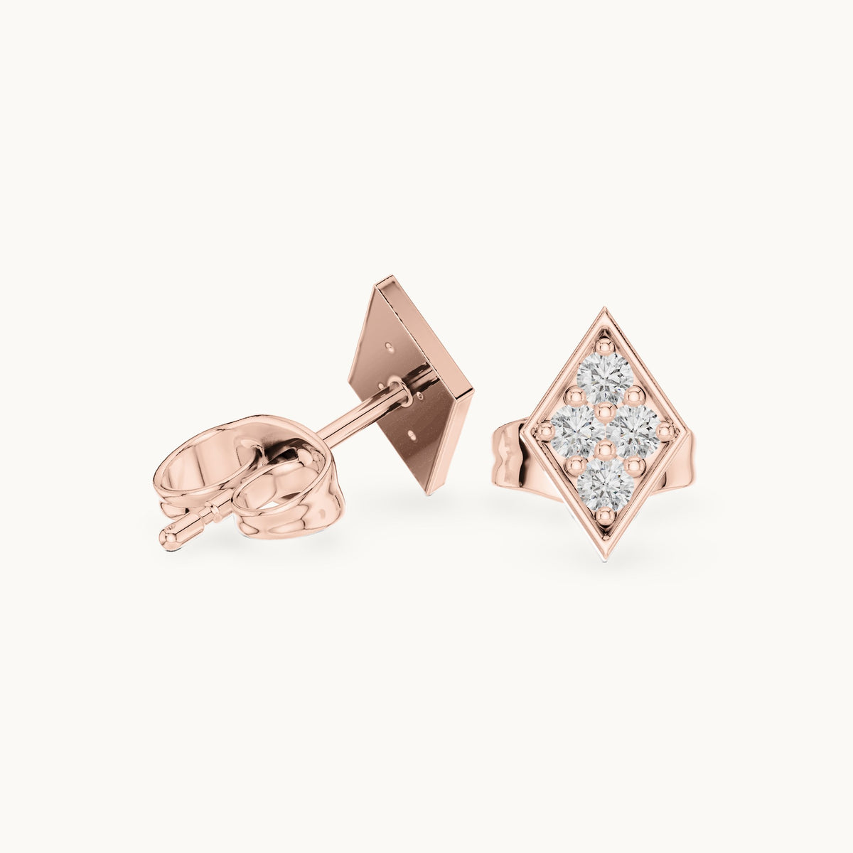 Round lab-grown diamond geometric kite stud earrings in rose gold, 0.14 CT TW, view 1