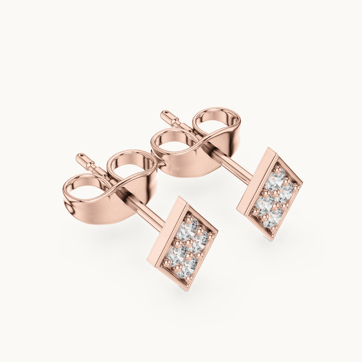 Round lab-grown diamond geometric kite stud earrings in rose gold, 0.14 CT TW, view 2