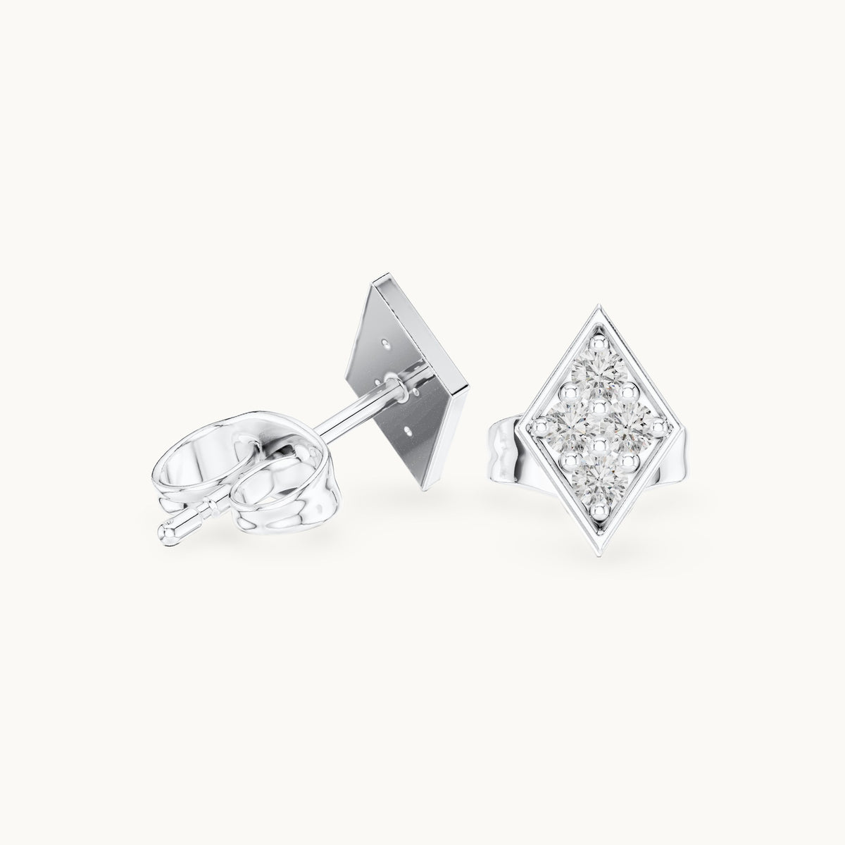 Round lab-grown diamond geometric kite stud earrings in white gold, 0.14 CT TW, view 1