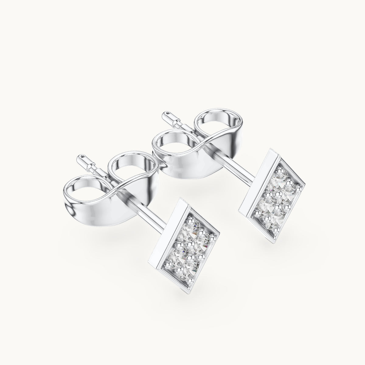Round lab-grown diamond geometric kite stud earrings in white gold, 0.14 CT TW, view 2