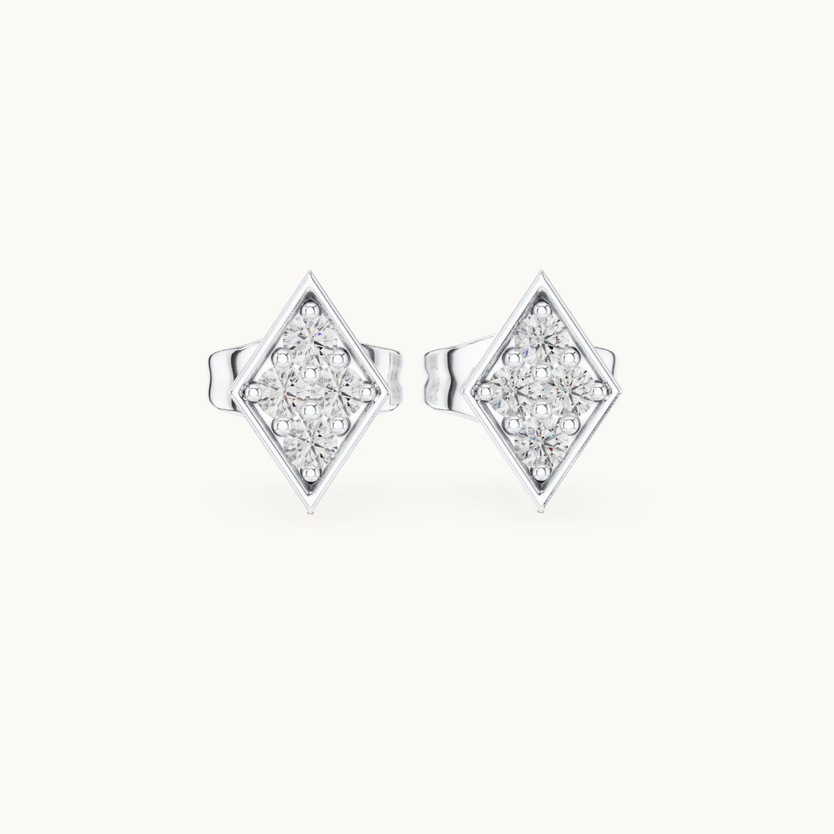 Round lab-grown diamond geometric kite stud earrings in white gold, 0.14 CT TW, view 4