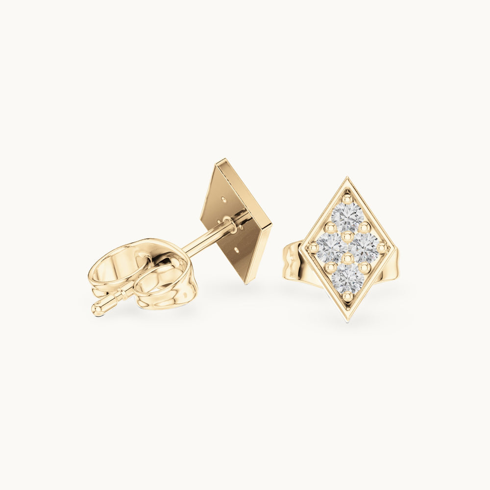 Round lab-grown diamond geometric kite stud earrings in yellow gold, 0.14 CT TW, view 1