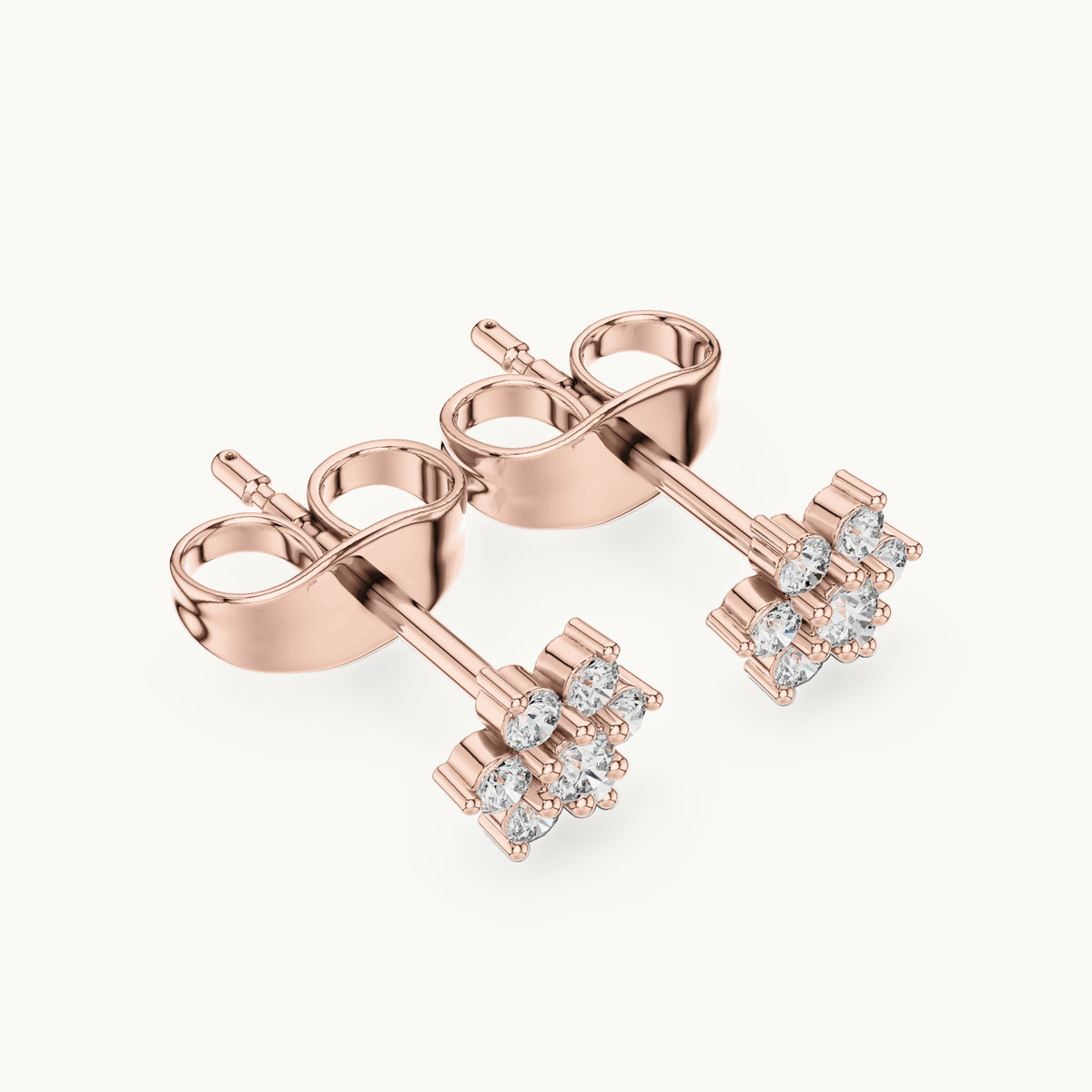 Round lab-grown diamond seven-stone open flower stud earrings in rose gold, 0.15 CT TW, view 2