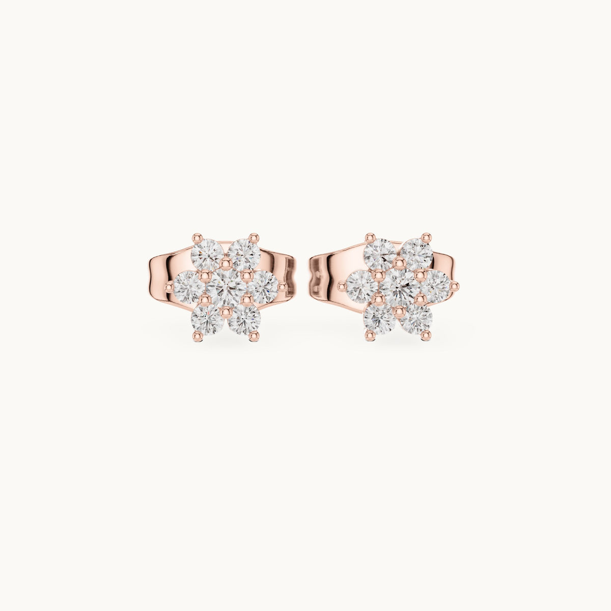 Round lab-grown diamond seven-stone open flower stud earrings in rose gold, 0.15 CT TW, view 4