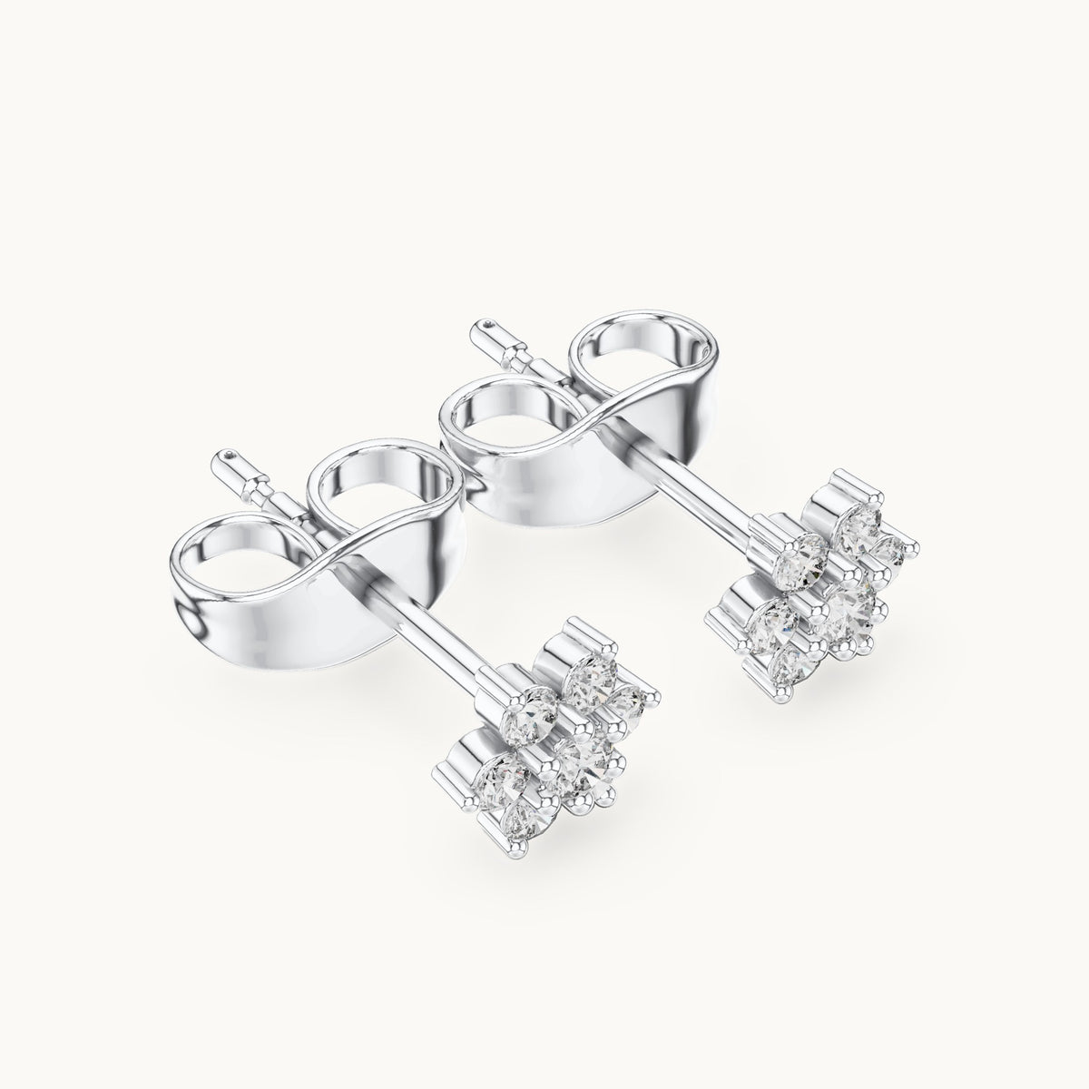 Round lab-grown diamond seven-stone open flower stud earrings in white gold, 0.15 CT TW, view 2