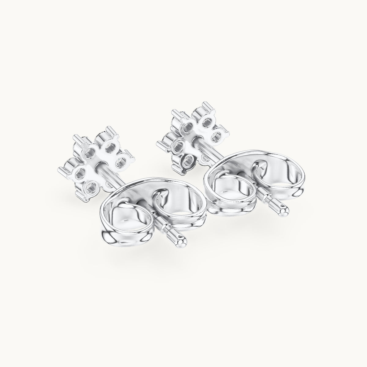 Round lab-grown diamond seven-stone open flower stud earrings in white gold, 0.15 CT TW, view 3
