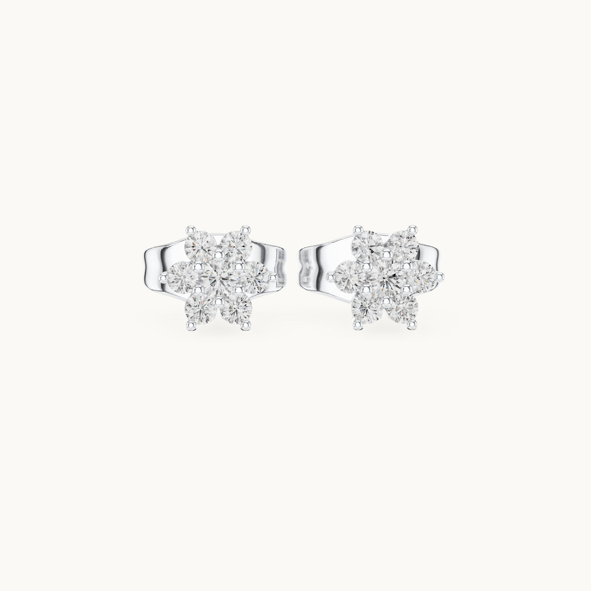 Round lab-grown diamond seven-stone open flower stud earrings in white gold, 0.15 CT TW, view 4