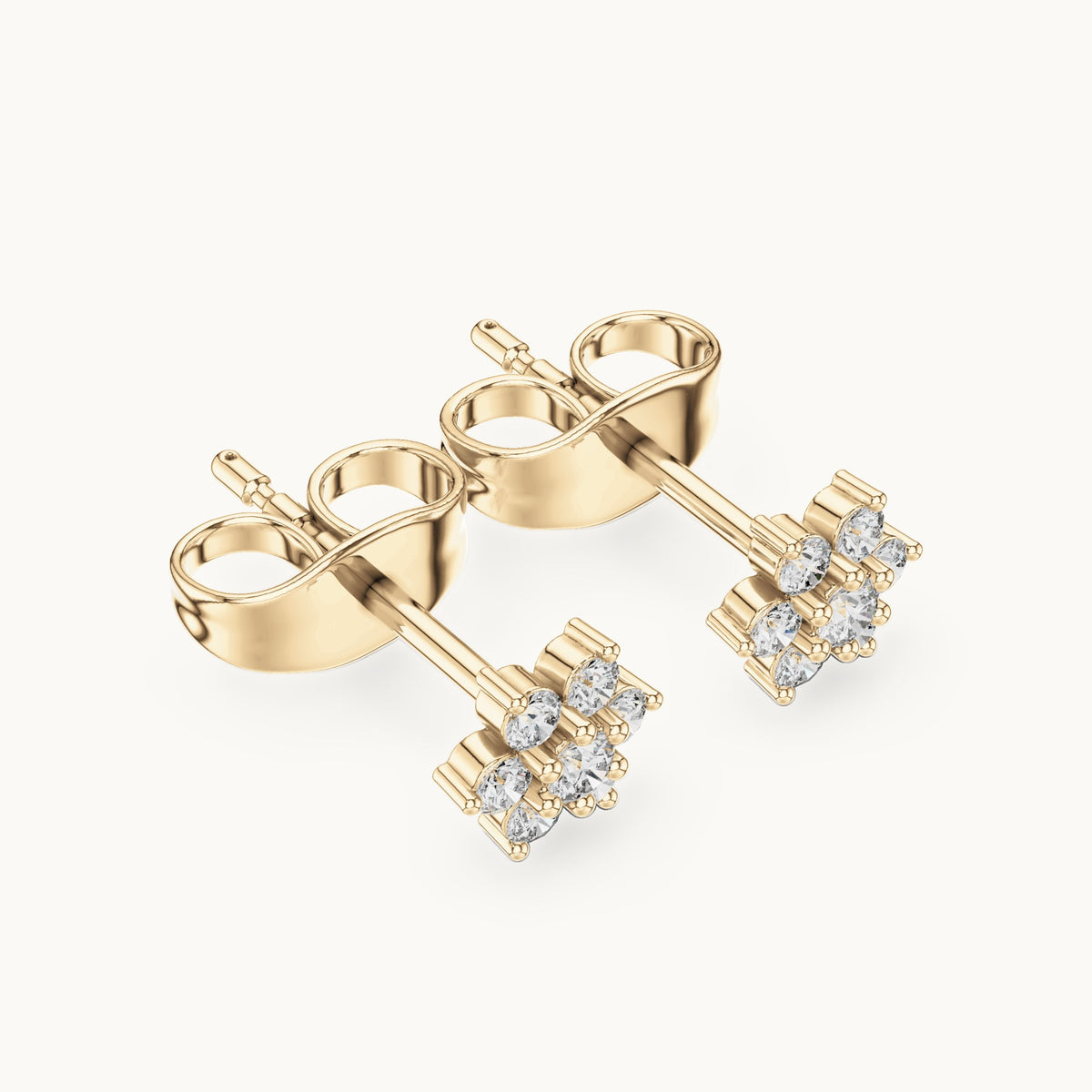 Round lab-grown diamond seven-stone open flower stud earrings in yellow gold, 0.15 CT TW, view 2