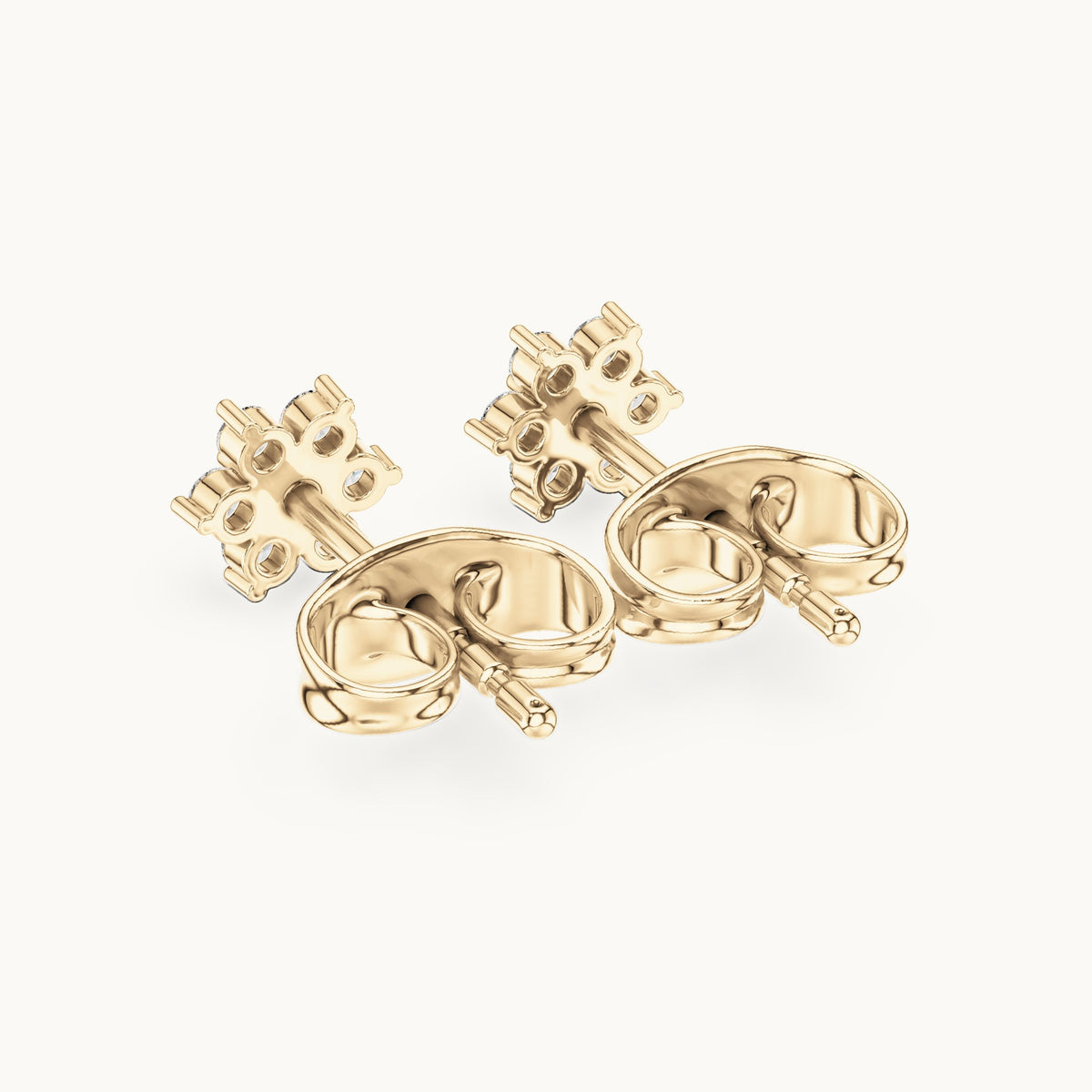 Round lab-grown diamond seven-stone open flower stud earrings in yellow gold, 0.15 CT TW, view 3