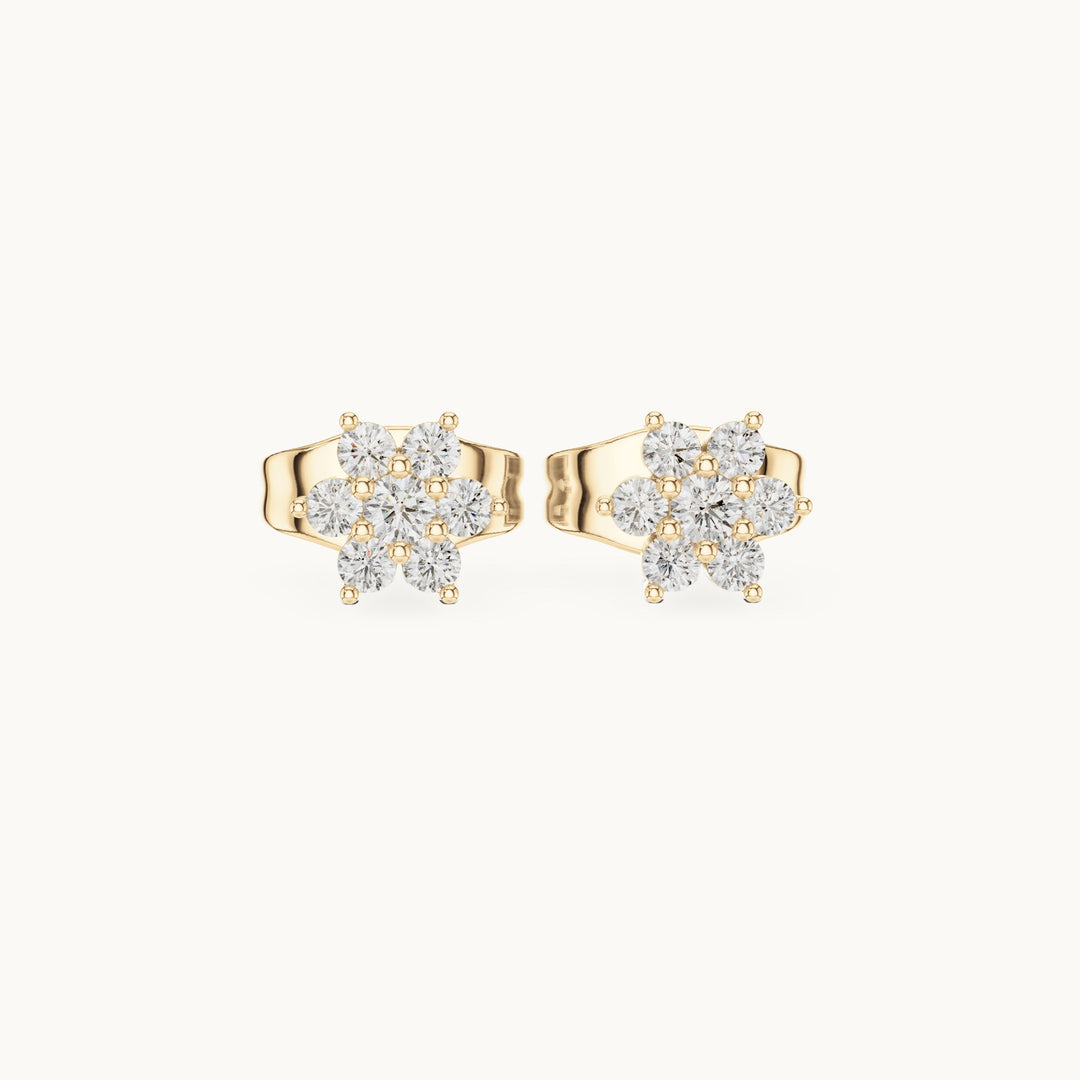 Round lab-grown diamond seven-stone open flower stud earrings in yellow gold, 0.15 CT TW, view 4