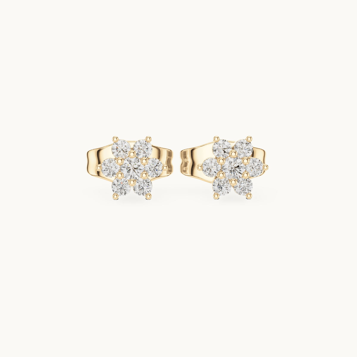 Round lab-grown diamond seven-stone open flower stud earrings in yellow gold, 0.15 CT TW, view 4