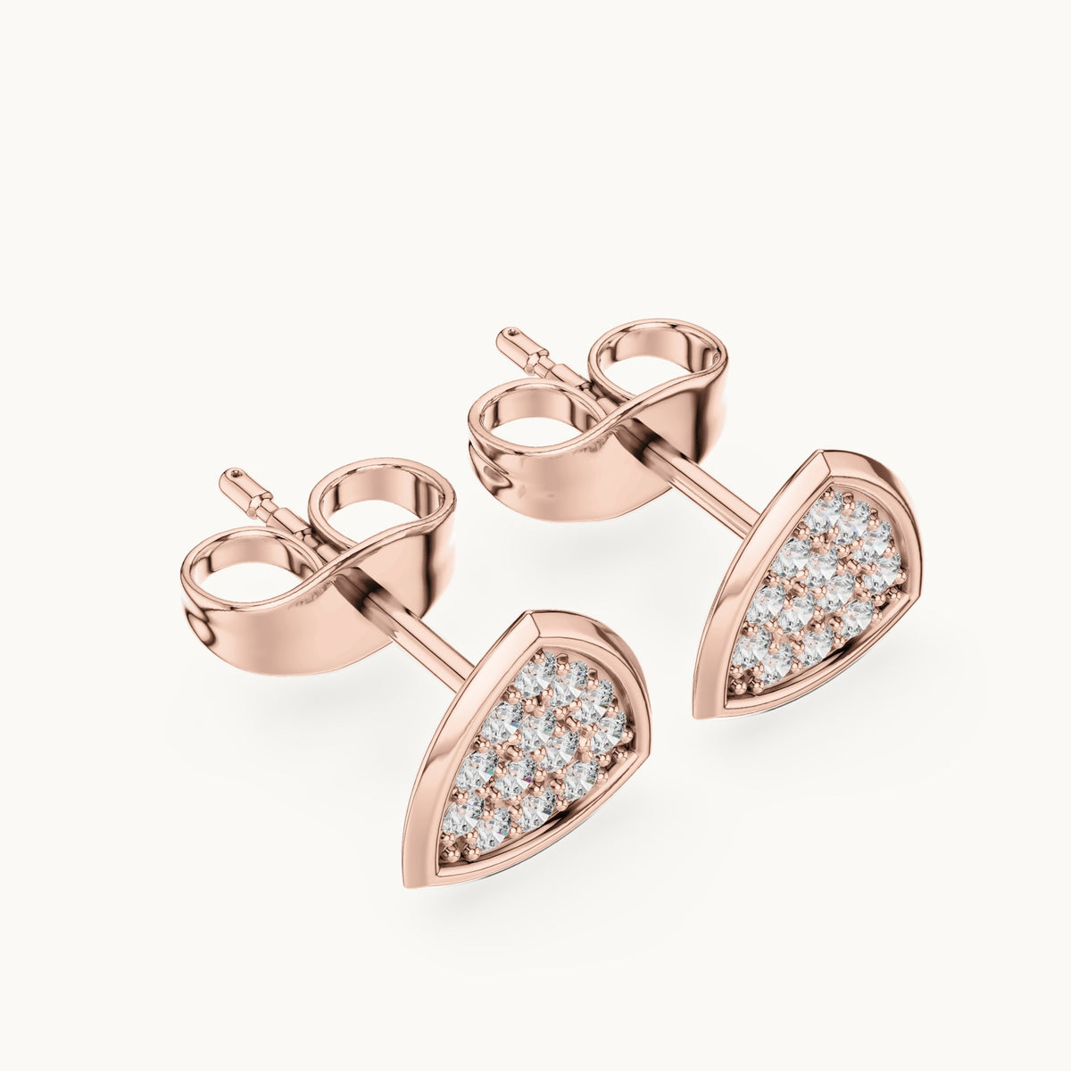 Round lab-grown diamond trillion cluster stud earrings in rose gold, 0.15 CT TW, view 2