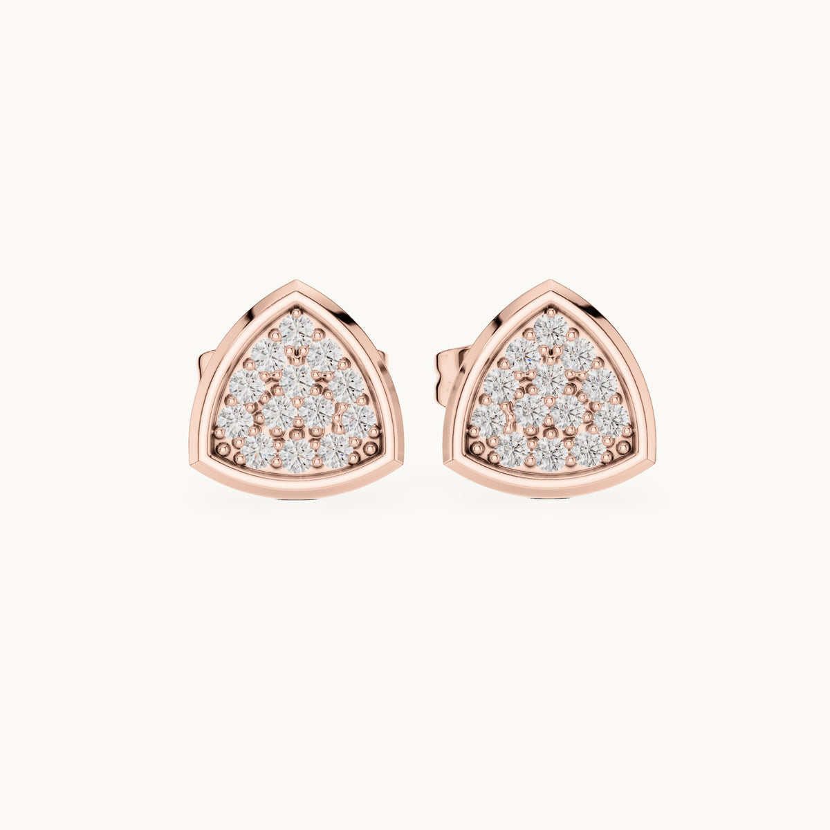 Round lab-grown diamond trillion cluster stud earrings in rose gold, 0.15 CT TW, view 4