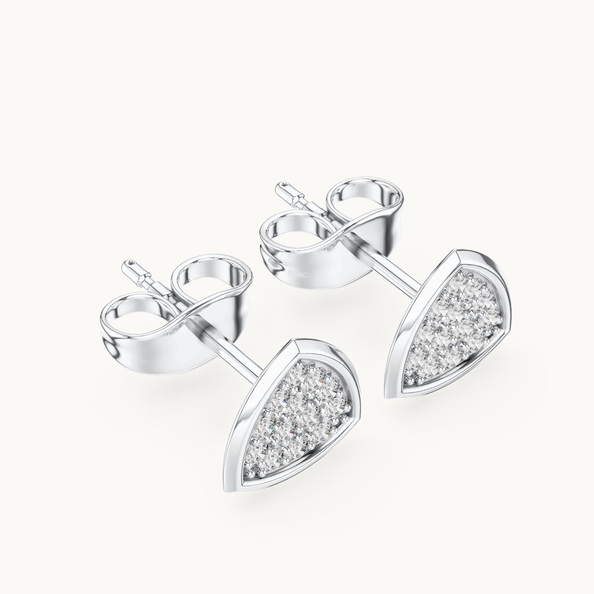 Round lab-grown diamond trillion cluster stud earrings in white gold, 0.15 CT TW, view 2