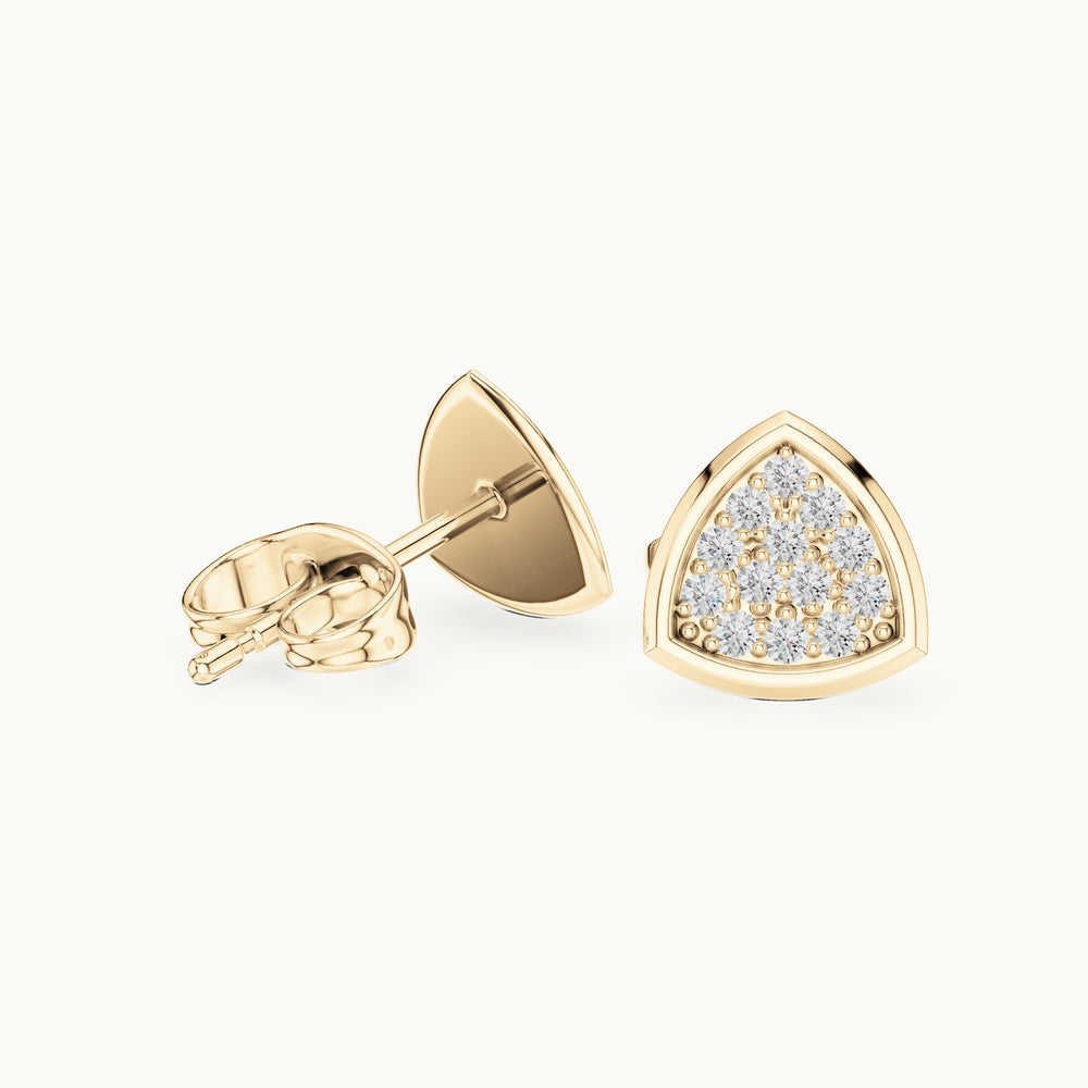 Round lab-grown diamond trillion cluster stud earrings in yellow gold, 0.15 CT TW, view 1