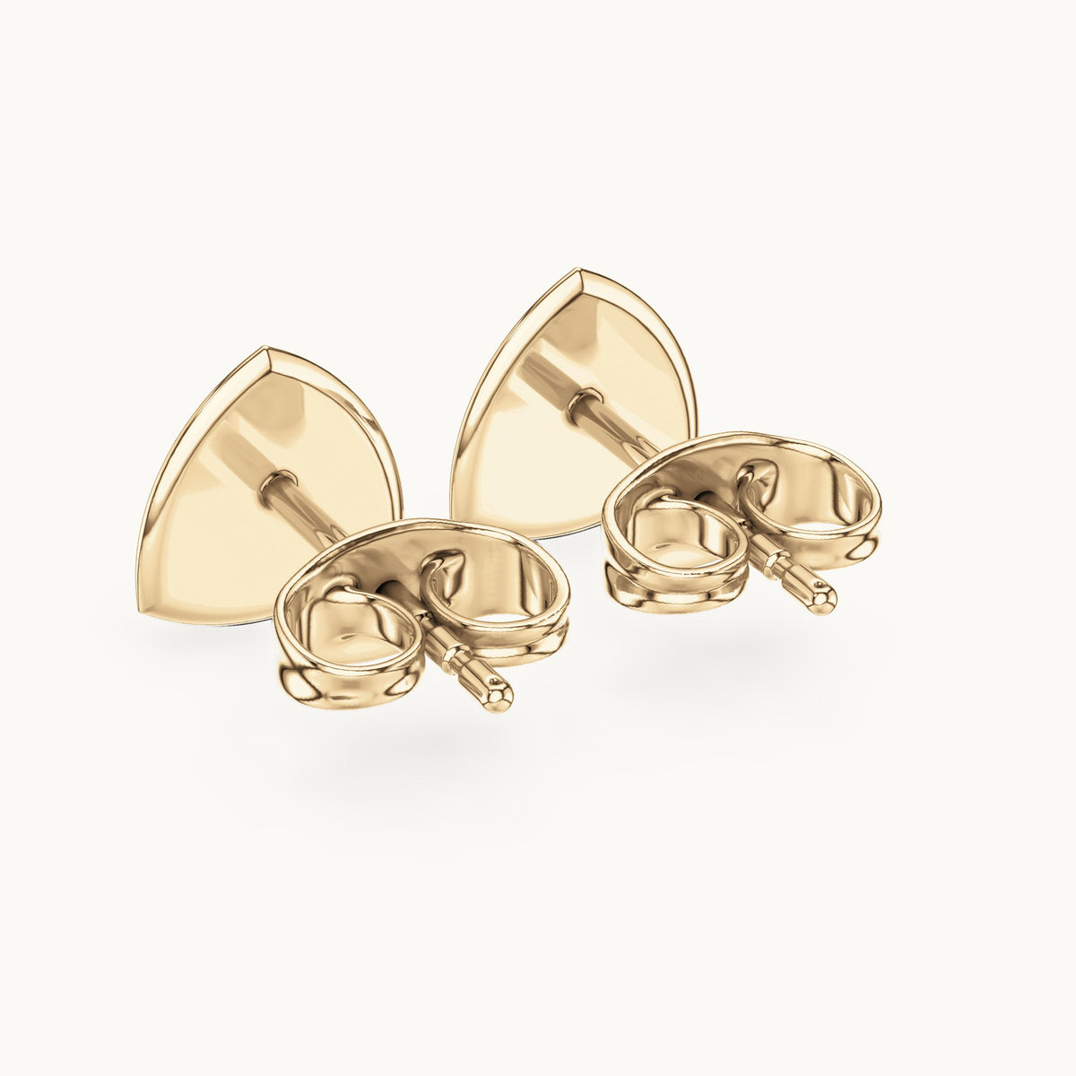 Round lab-grown diamond trillion cluster stud earrings in yellow gold, 0.15 CT TW, view 3