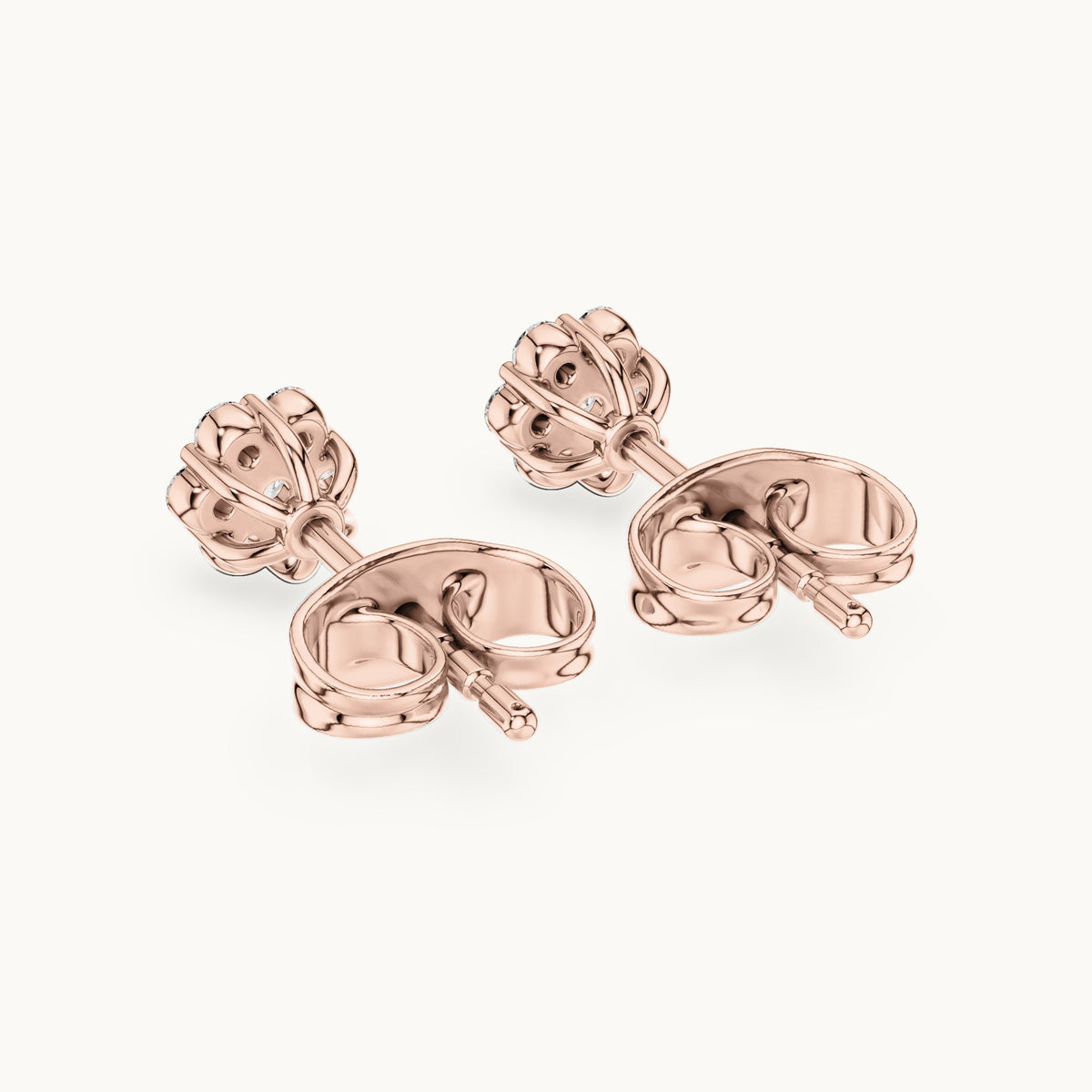 Round lab-grown diamond compact flower cluster stud earrings in rose gold, 0.19 CT TW, view 3