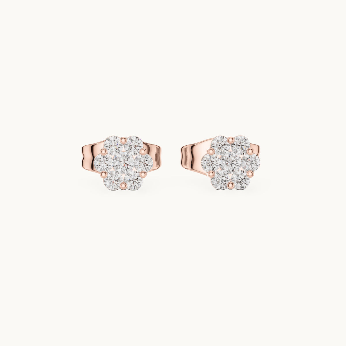 Round lab-grown diamond compact flower cluster stud earrings in rose gold, 0.19 CT TW, view 4